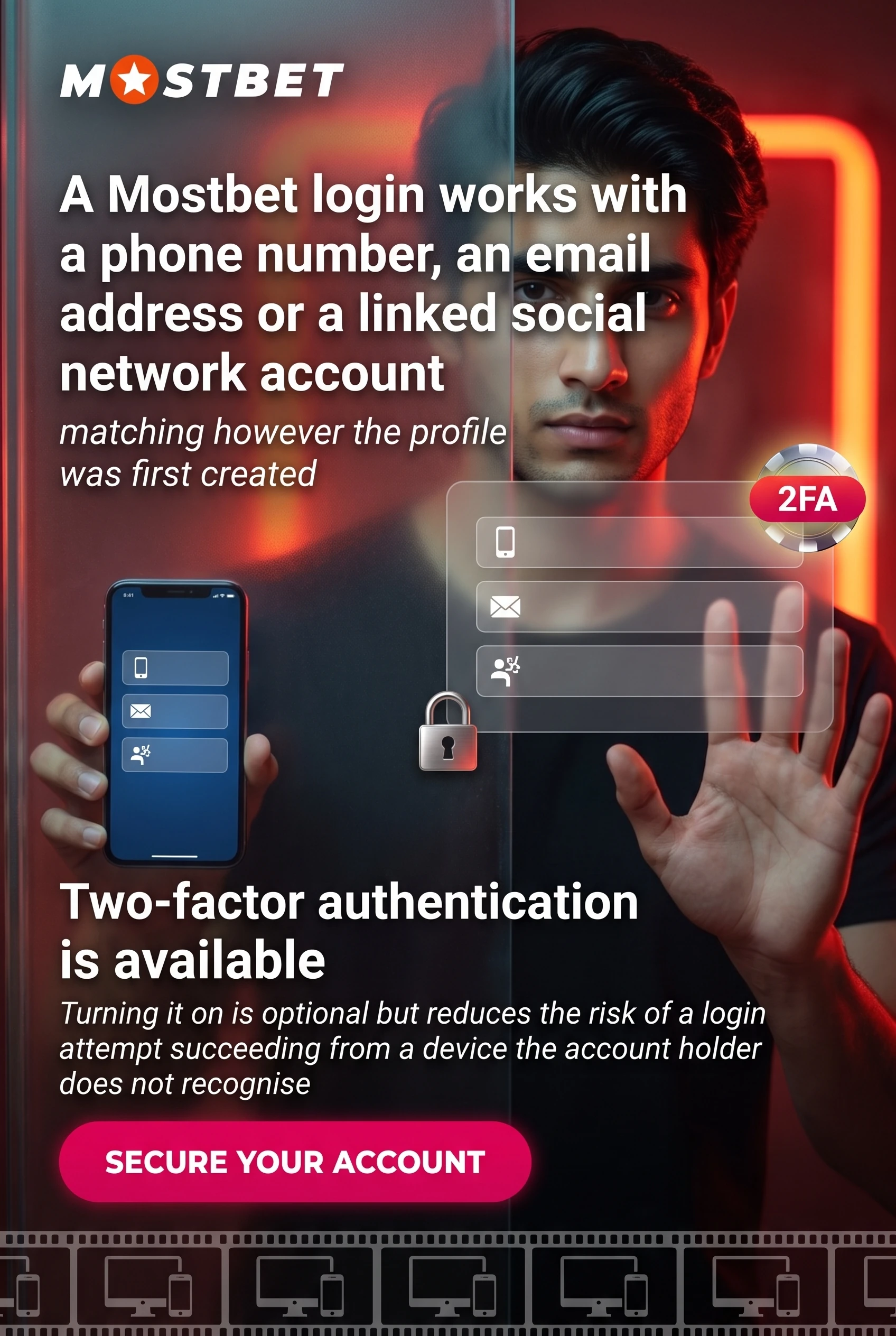 Mostbet account login and two-factor access screen